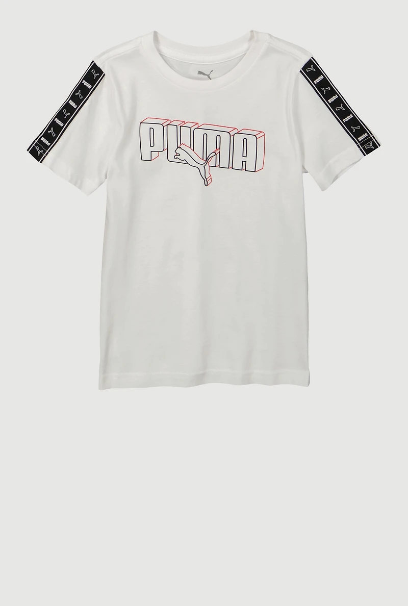 Little Boys Puma Sleeve Graphic Tee, White, Size 7