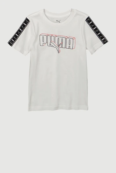 Little Boys Puma Sleeve Graphic Tee, White, Size 7