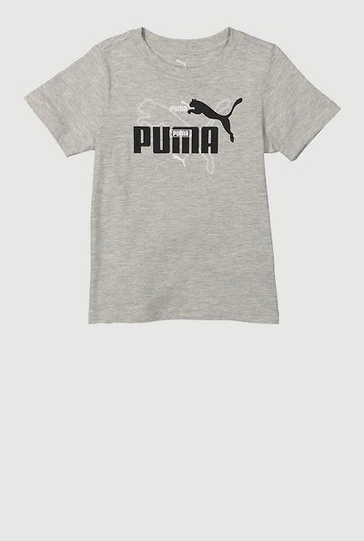Little Boys Puma Logo Graphic Print Tee, Grey, Size 7