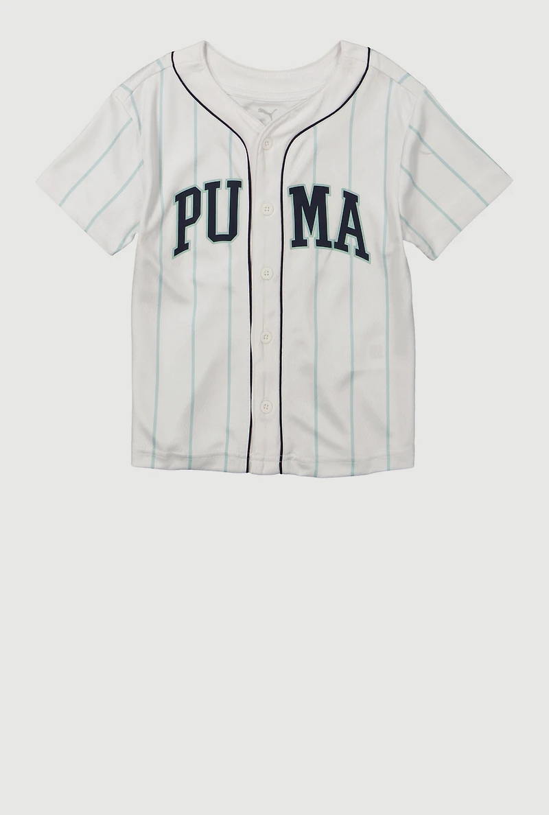 Littlle Boys Puma Striped Baseball Tee, White, Size 6