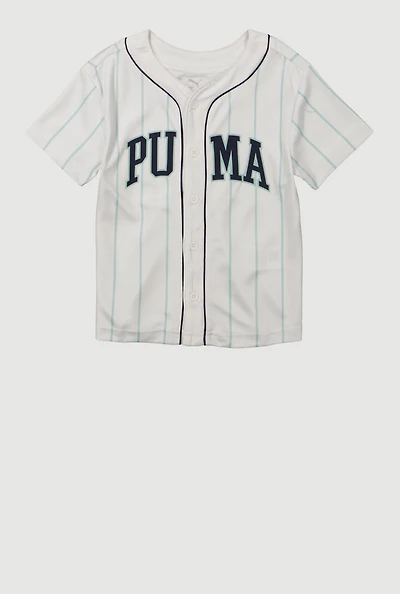 Littlle Boys Puma Striped Baseball Tee, White, Size 6