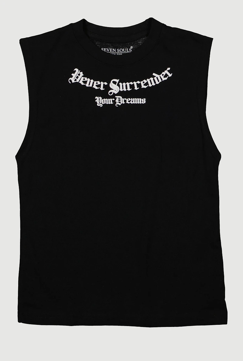 Boys Never Surrender Your Dreams Muscle Tee, Black, Size 18