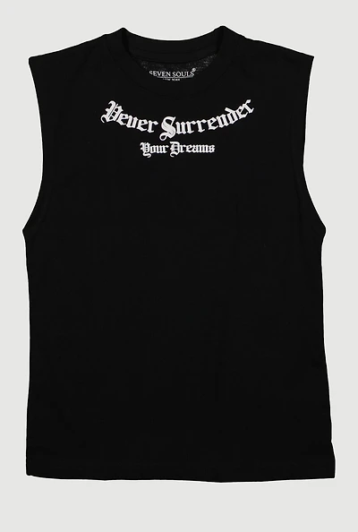 Boys Never Surrender Your Dreams Muscle Tee, Black, Size 18