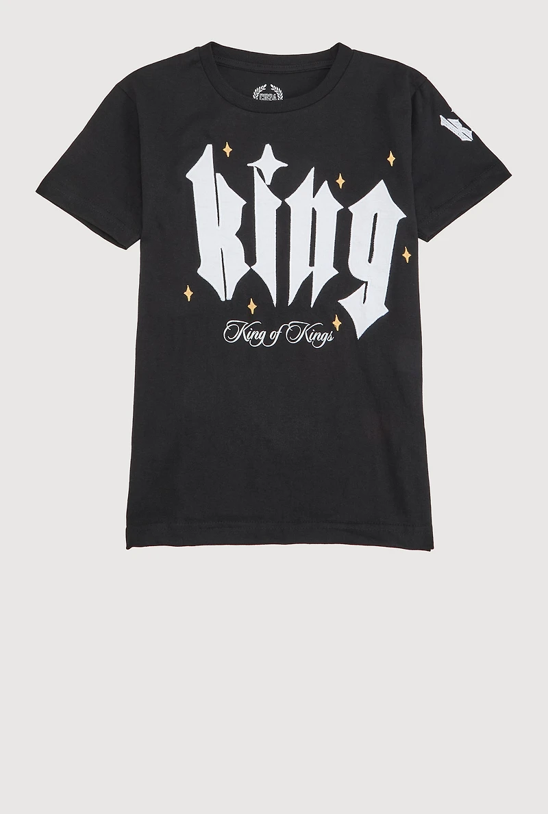 Boys King Embroidered Graphic Tee, Black, Size 10-12