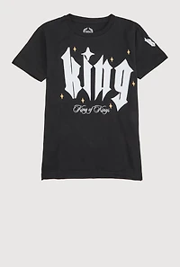 Boys King Embroidered Graphic Tee, Black, Size 10-12