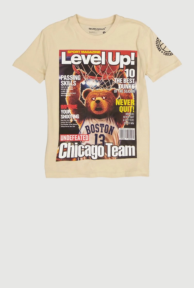 Boys Level Up Basketball Bear Graphic Tee
