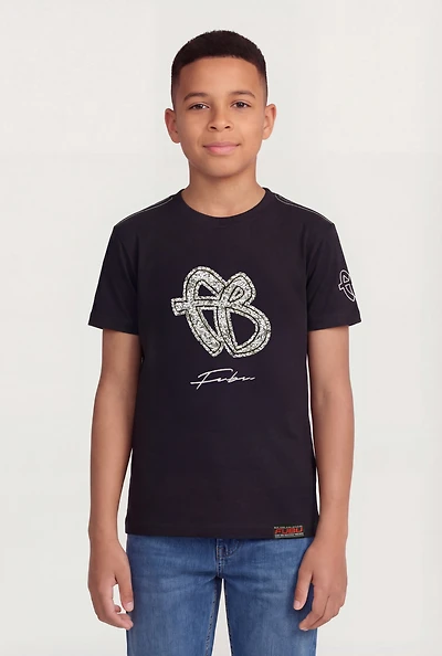 Boys Rhinestone Graphic Patch Logo T-Shirt