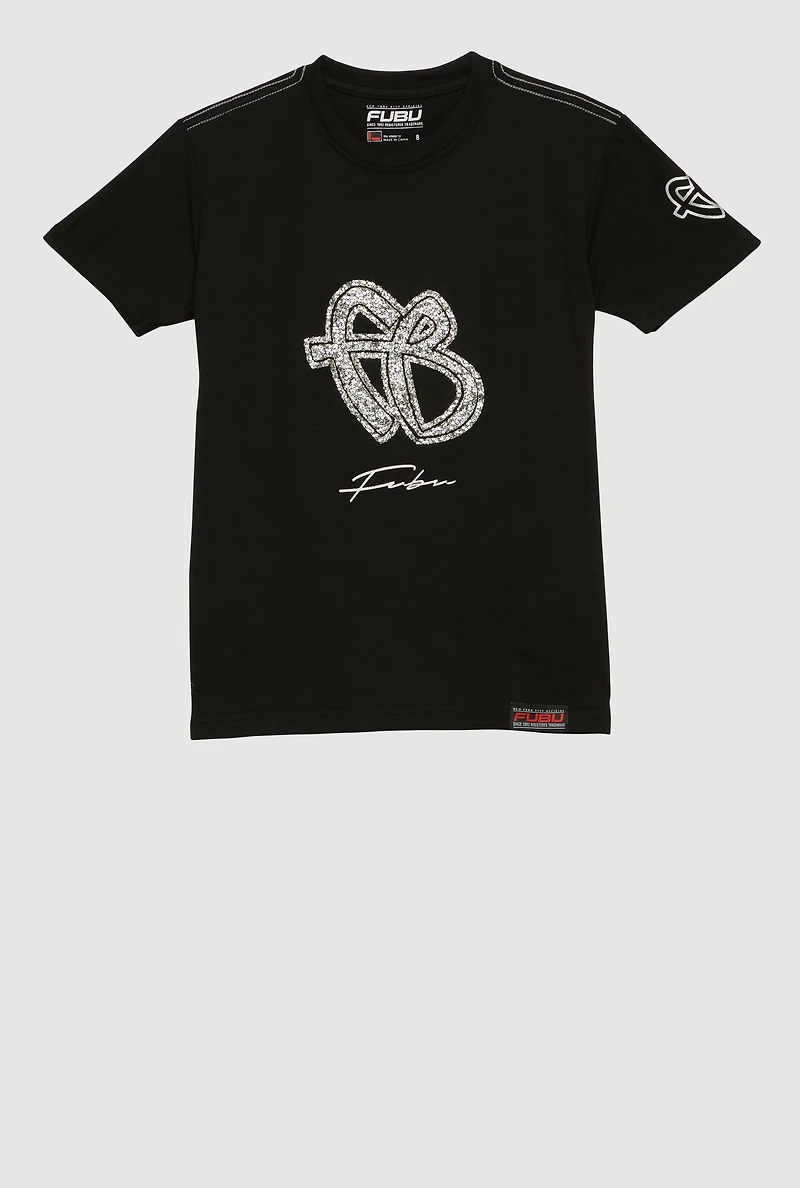 Boys Rhinestone Graphic Patch Logo T-Shirt