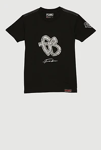 Boys Rhinestone Graphic Patch Logo T-Shirt