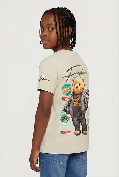 Boys Bear Graphic Patch Crew Neck T-Shirt