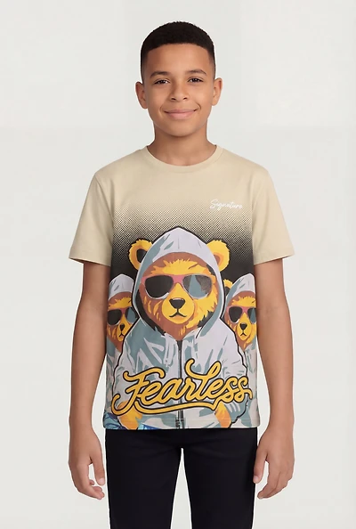 Boys Fearless Hoodie Bear Graphic Tee