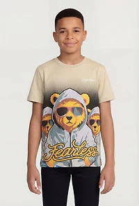 Boys Fearless Hoodie Bear Graphic Tee