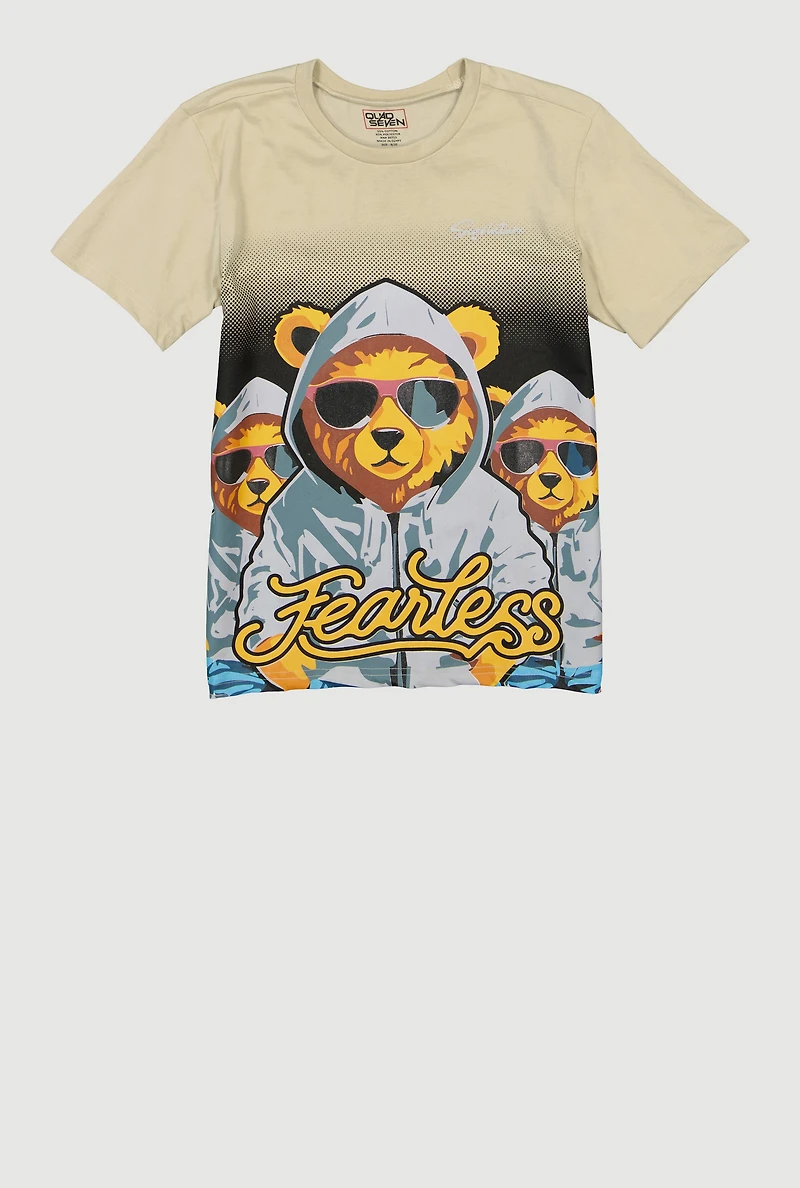 Boys Fearless Hoodie Bear Graphic Tee