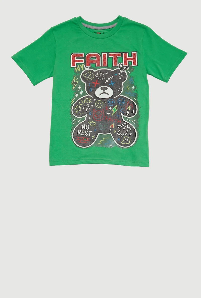 Boys Faith Bear Graphic Print T-Shirt