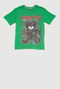 Boys Faith Bear Graphic Print T-Shirt