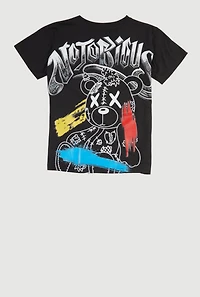 Boys Notorious Teddy Graphic Crew Neck T Shirt, Black,