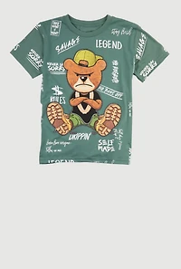 Boys Savage Teddy Graphic Short Sleeve Crew Neck T Shirt, Green, Size L