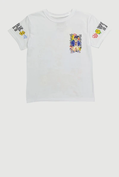 Boys Work Hard Teddy Graphic Short Sleeve Crew Neck Tee, White, Size L