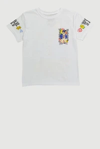 Boys Work Hard Teddy Graphic Short Sleeve Crew Neck Tee, White, Size L