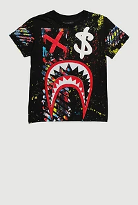 Boys Graffiti Shark Teeth Print Short Sleeve T Shirt