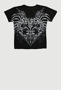 Boys Savage Graphic Crew Neck Tee, Black, Size M