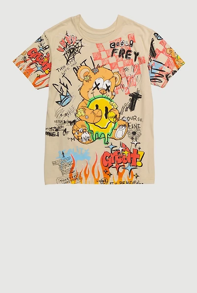 Boys Graffiti Bear Graphic Tee, Multi, Size L