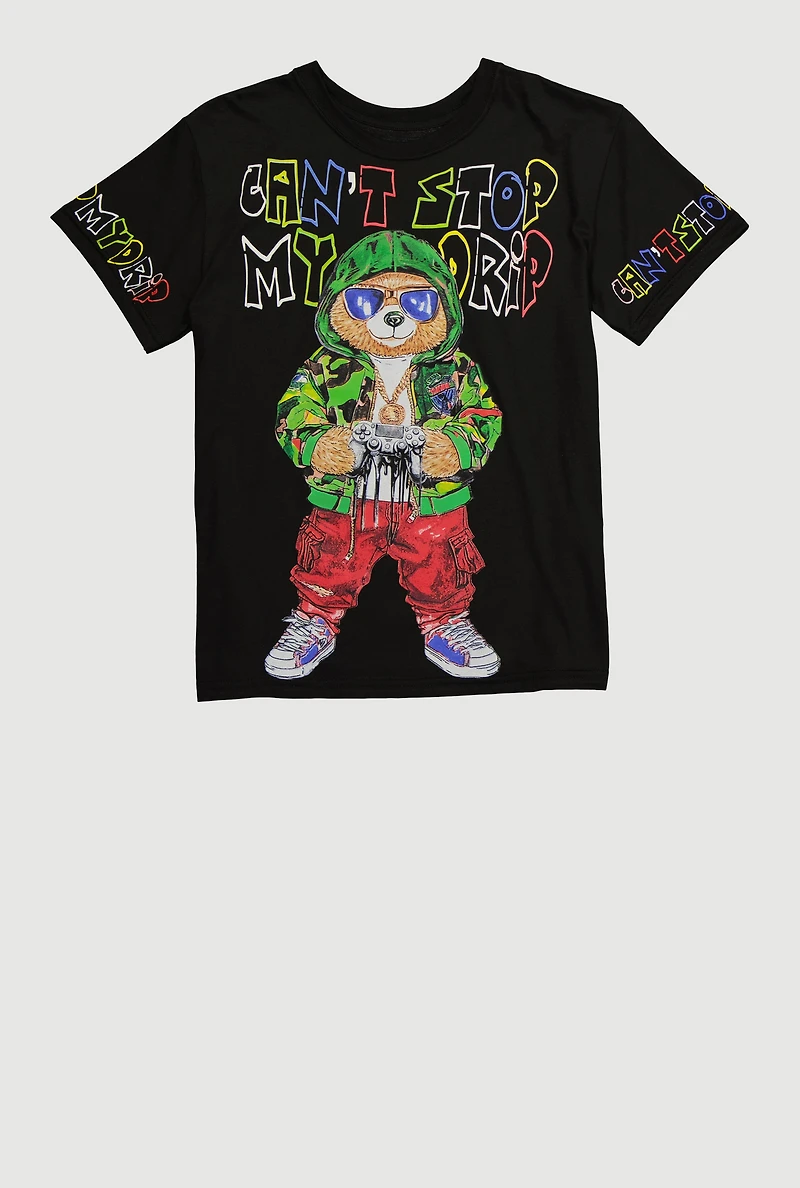 Boys Cant Stop My Drip Graphic Print T-Shirt, Black, Size XL