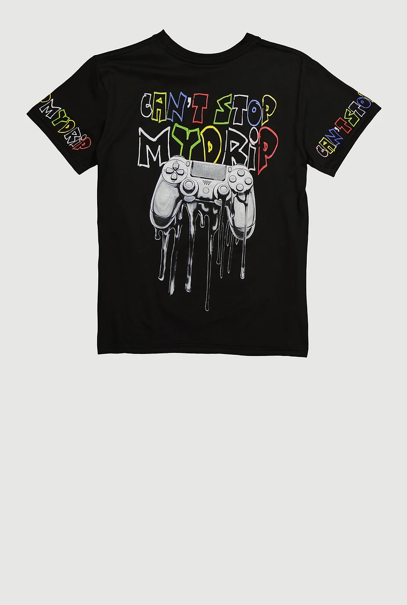 Boys Cant Stop My Drip Graphic Print T-Shirt, Black, Size M