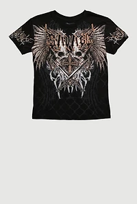 Boys Savage Sword Graphic Crew Neck Tee, Black, Size XL