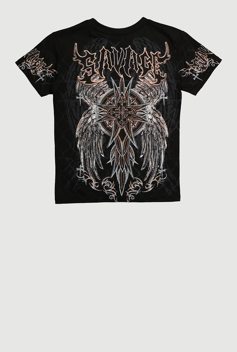 Boys Savage Sword Graphic Crew Neck Tee, Black, Size XL