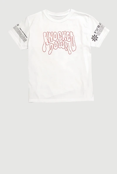 Boys Knocked Down Never Broken Graphic Crew Neck Tee, White, Size S
