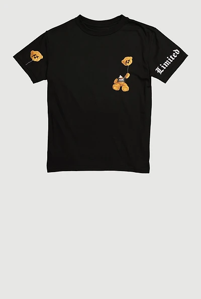 Boys Limited Edition Bear Graphic Tee, Black, Size M