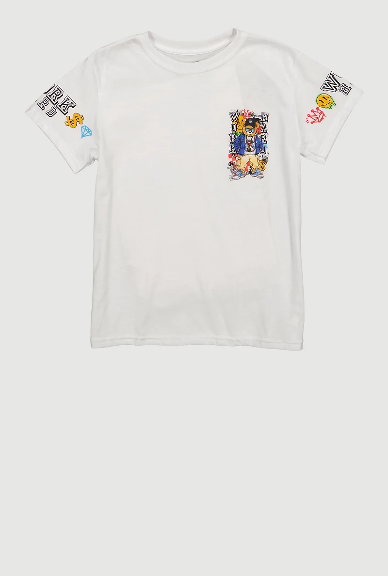 Boys Work Hard Teddy Bear Graphic Tee