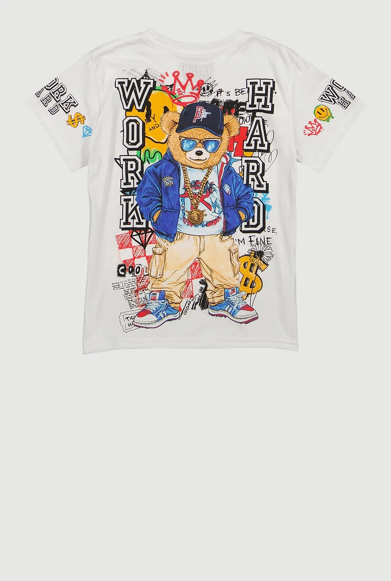Boys Work Hard Teddy Bear Graphic Tee