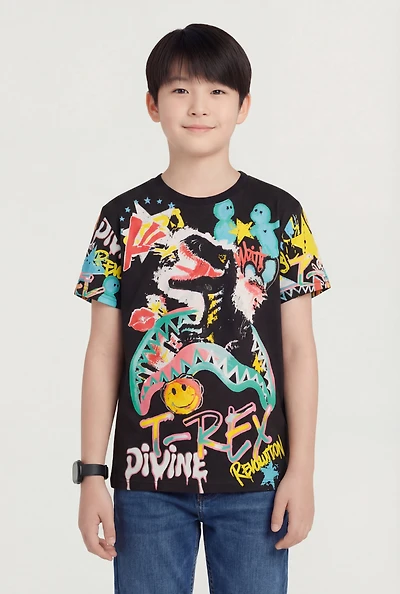 Boys Divine T-Rex Graphic Print Tee