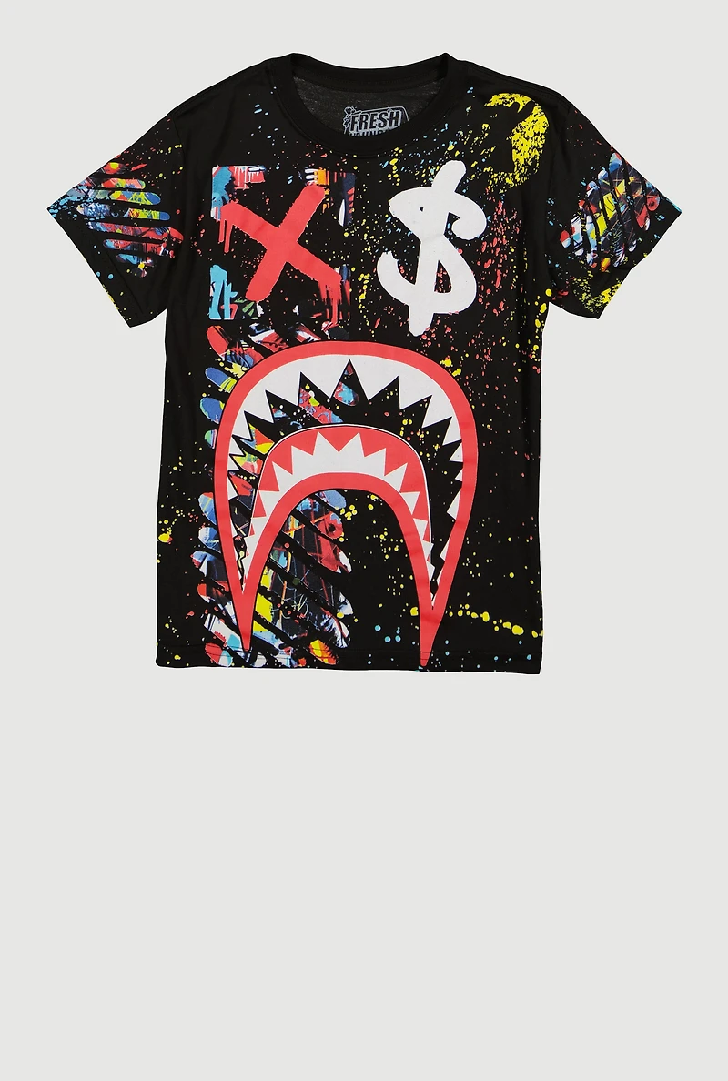 Boys Sharkbite Graphic Paint Splatter T-Shirt