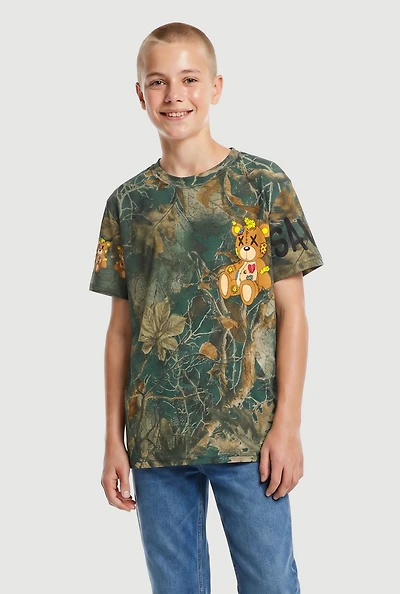 Boys Hunter Camo Savage Bear Graphic Tee
