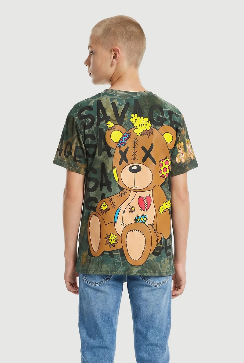 Boys Hunter Camo Savage Bear Graphic Tee