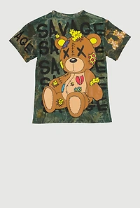 Boys Hunter Camo Savage Bear Graphic Tee