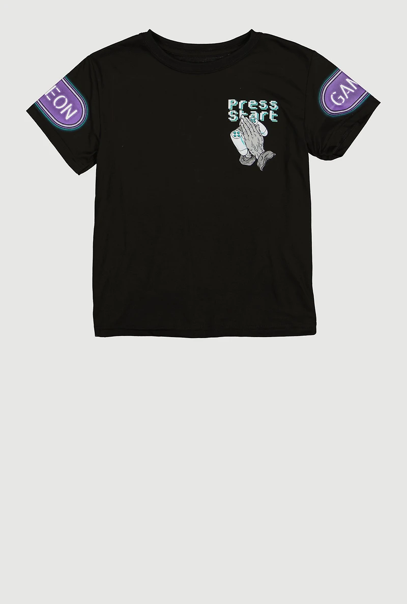 Boys Press Start Game Now Pray Later Graphic Tee