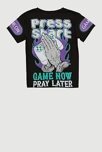 Boys Press Start Game Now Pray Later Graphic Tee