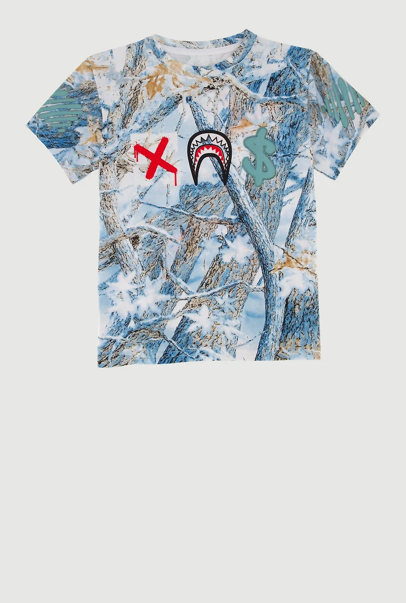 Boys Sharkbite Graphic Winter Forest Camo Tee