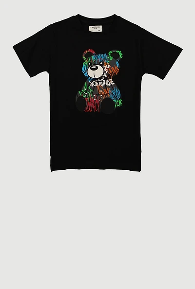 Boys Embroidered Graffiti Bear Graphic Tee, Black, Size 14-16