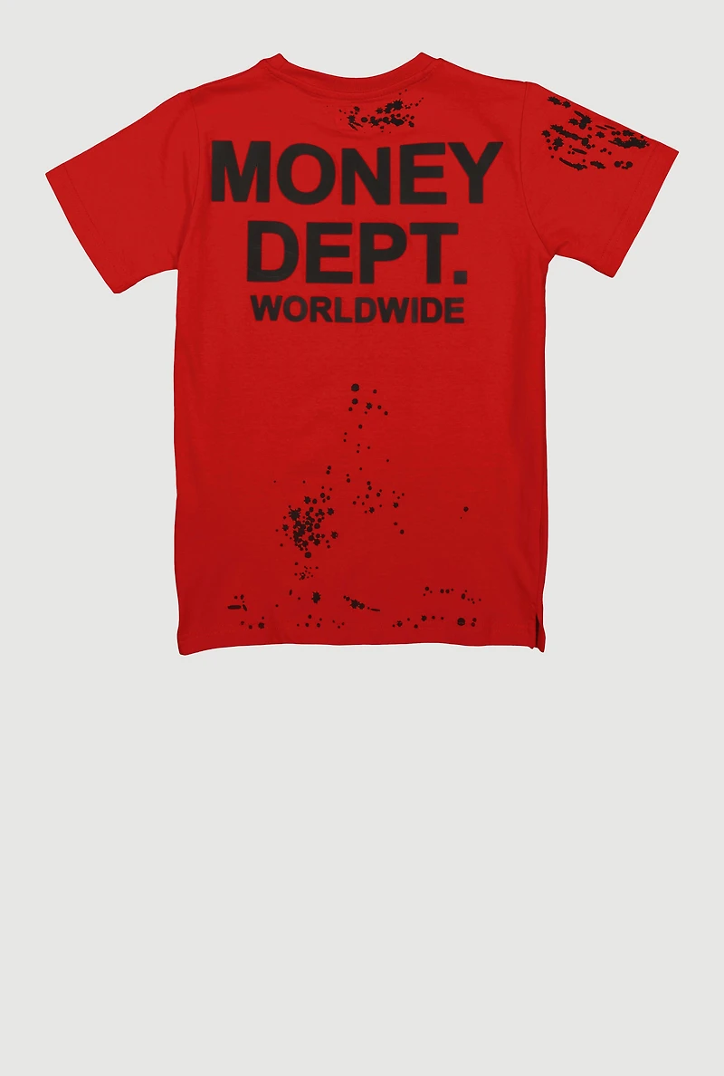 Boys Paint Splatter Money Dept. Worldwide Tee, Red, Size 14-16