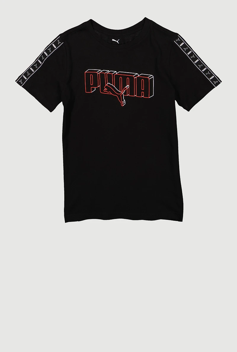 Boys Puma Logo Graphic Print Tee, Black, Size S