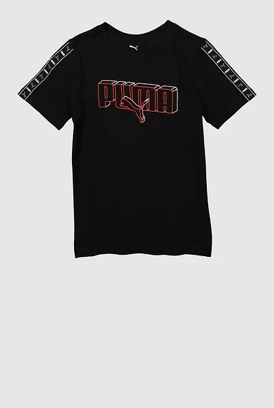 Boys Puma Logo Graphic Print Tee, Black, Size S