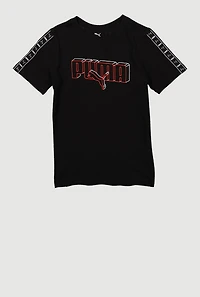 Boys Puma Logo Graphic Print Tee, Black, Size S