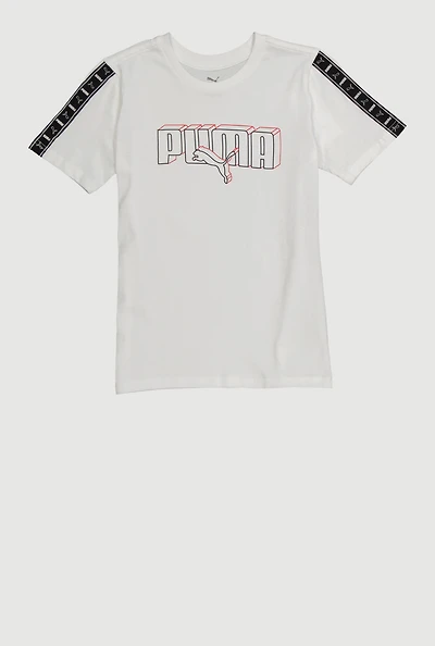 Boys Puma Sleeve Graphic Print Tee, White, Size L