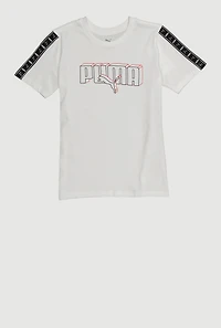 Boys Puma Sleeve Graphic Print Tee, White, Size L
