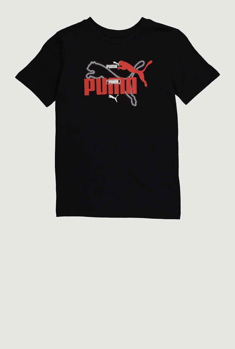 Boys Puma Graphic Print Tee, Black, Size L